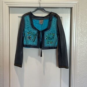 Double D Ranch Black and Blue Leather Embroidered Blazer